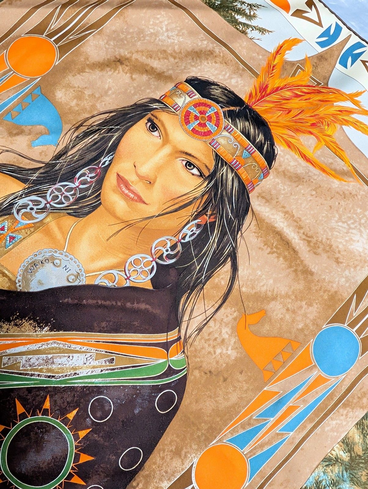 ほぼ未使用 HERMES エルメス インディアンガール カレ90 スカーフ ほぼ新品 HERMES カレ 90 WAKO NI インディアンガール シルクスカーフ