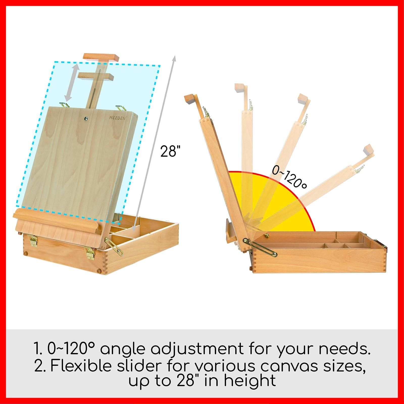 【人気商品】MEEDEN 卓上イーゼル 木製 折りたたみ式 収納ボックス付き 角度調節可能 携帯可能 収納ボックス付き 画板立て 描画ボード  スケッチボード スケッチイーゼル 写生用 スケッチ用 芸術家、学生、初心者に最適 最大78cmのアート作品を収納