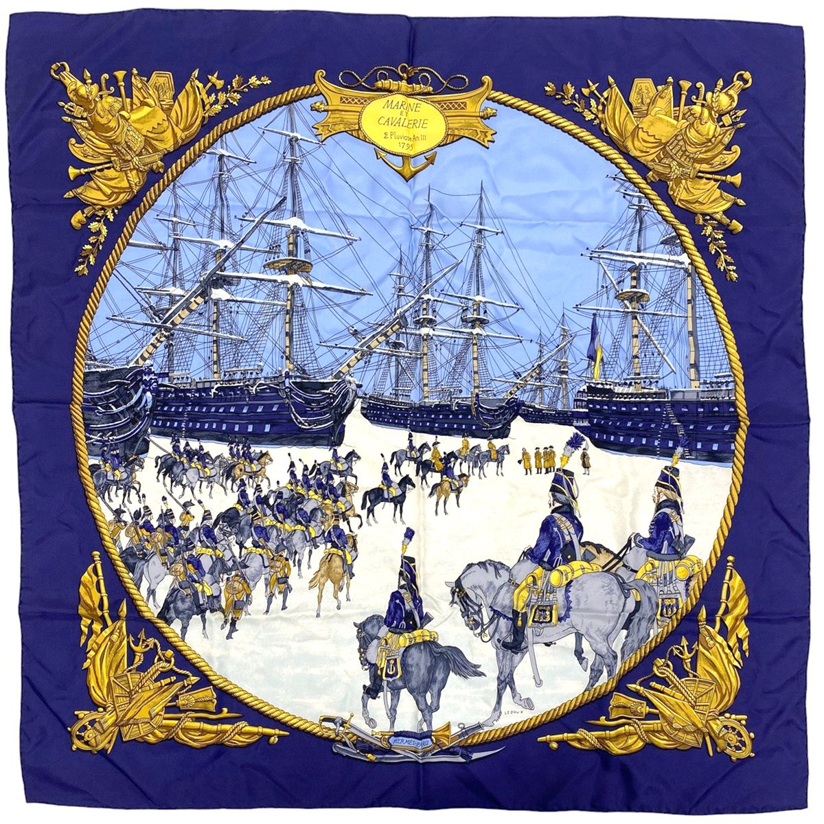 エルメス HERMES カレ 90 MARINE ET CAVALERIE 海と騎兵隊 スカーフ