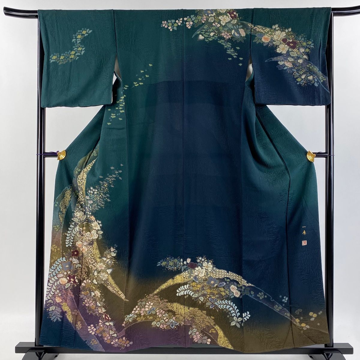 訪問着 身丈156.5cm 裄丈65.5cm M 袷 吉乃一廉 落款 辻ヶ花 金彩
