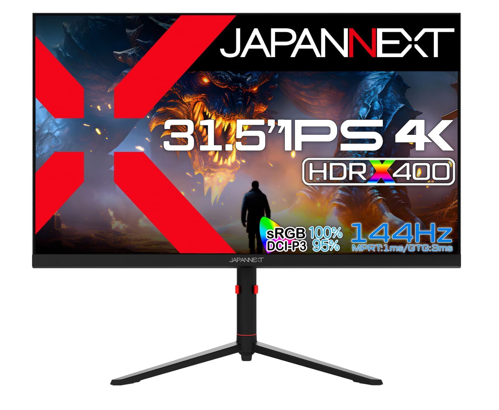 【人気商品】ディスプレイ パネル (HDMI/DisplayPort/VESA対応/高さ調節/回転(ピボット)機能/ブルーライトカット IPS 3840x2160解像度 UHD / 4K 1ms 視野角178) 144Hz ゲーミングモニター JN-i315