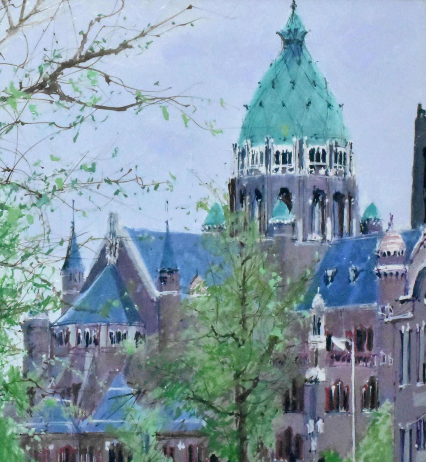 小田切訓　「河畔の聖堂」　風景画　油彩　Ｆ６号　真作保証　　欧州風景人気実力画家 小田切訓 「河畔の聖堂」 風景画 油彩 F6号 真作保証 欧州風景