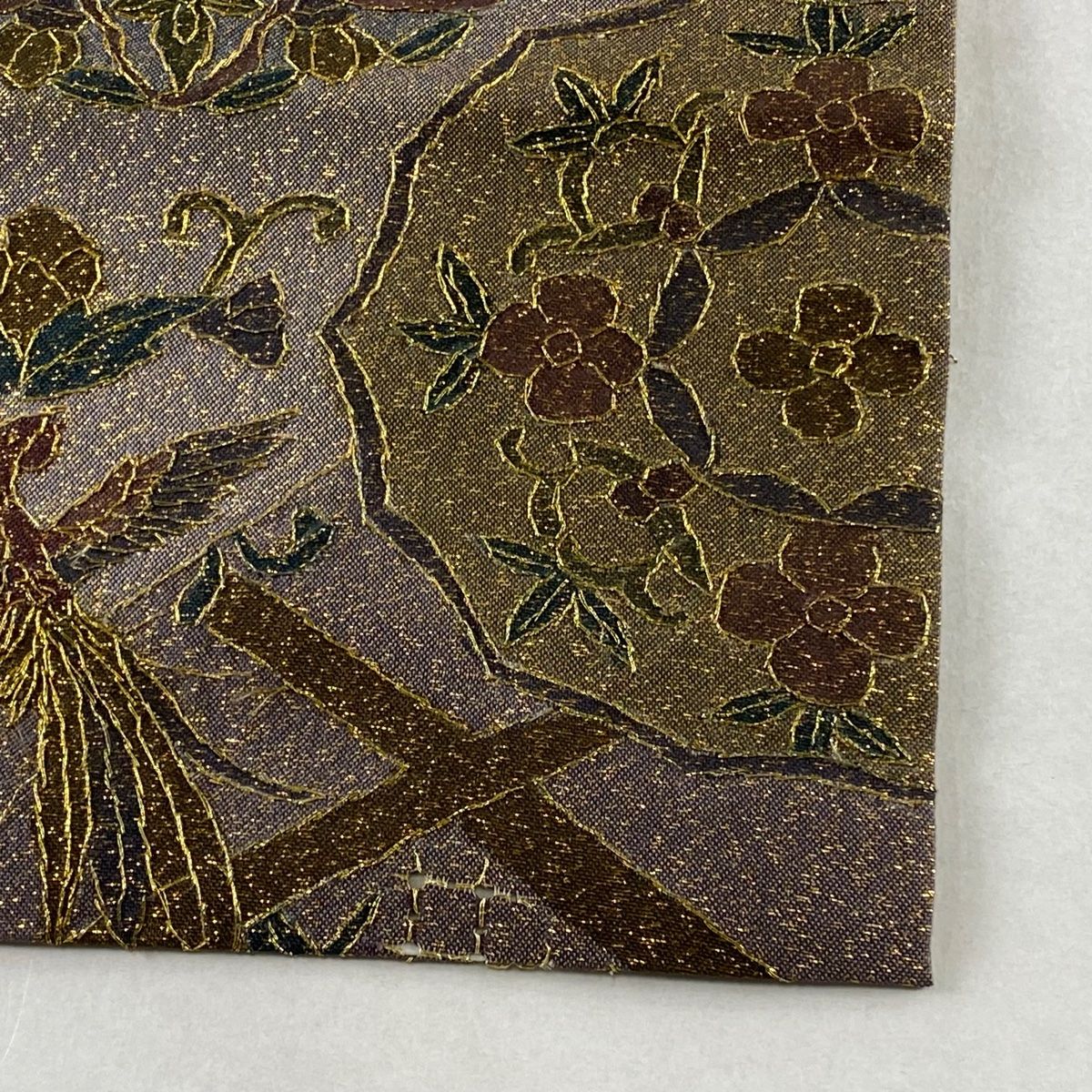 名古屋帯 美品 逸品 華文 花鳥 刺繍 金糸 灰紫 正絹 【中古】 名古屋帯