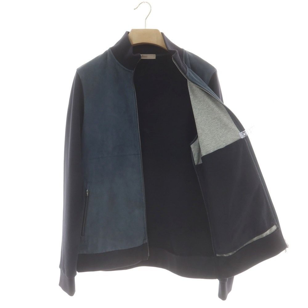 ヘルノ Herno ゴートレザースエード スウェット切替 ジップアップブルゾン ネイビー サイズ48 メンズ KANDAIZUMI_COM