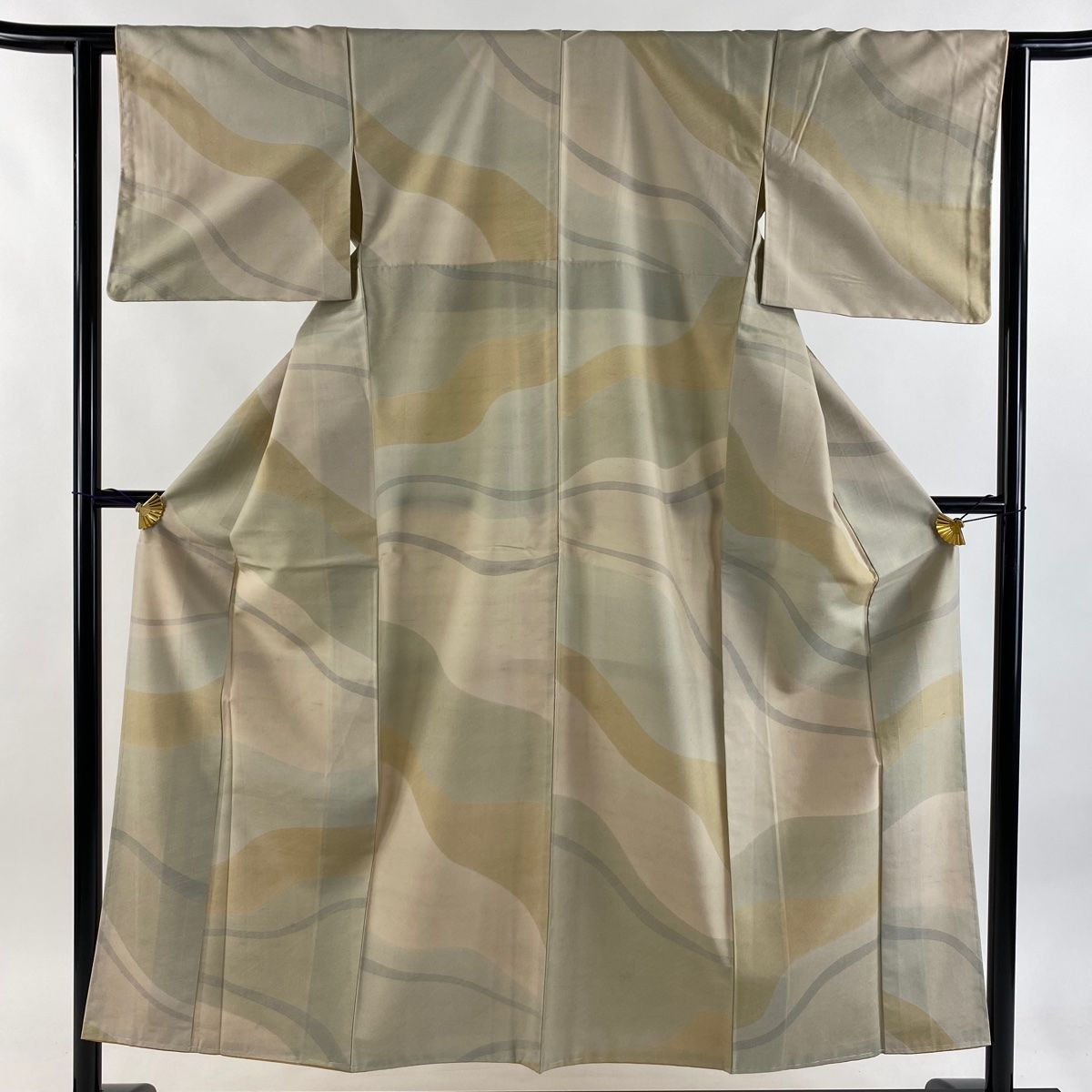 小紋 身丈152.5cm 裄丈62cm S 袷 紬地 幾何学 ベージュ 正絹 秀品