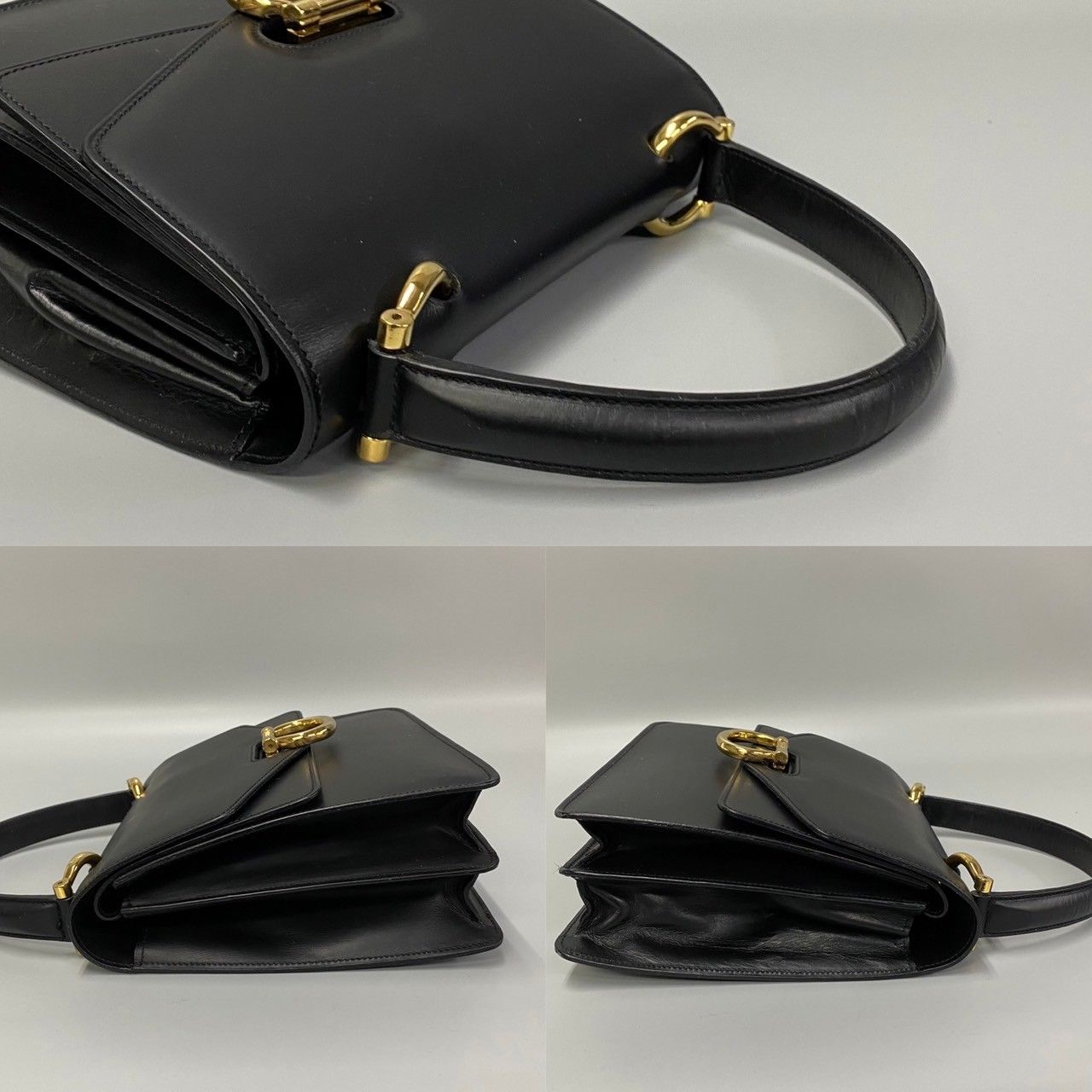 美品 希少品 CELINE セリーヌ ヴィンテージ ロゴ 金具 カーフ レザー 