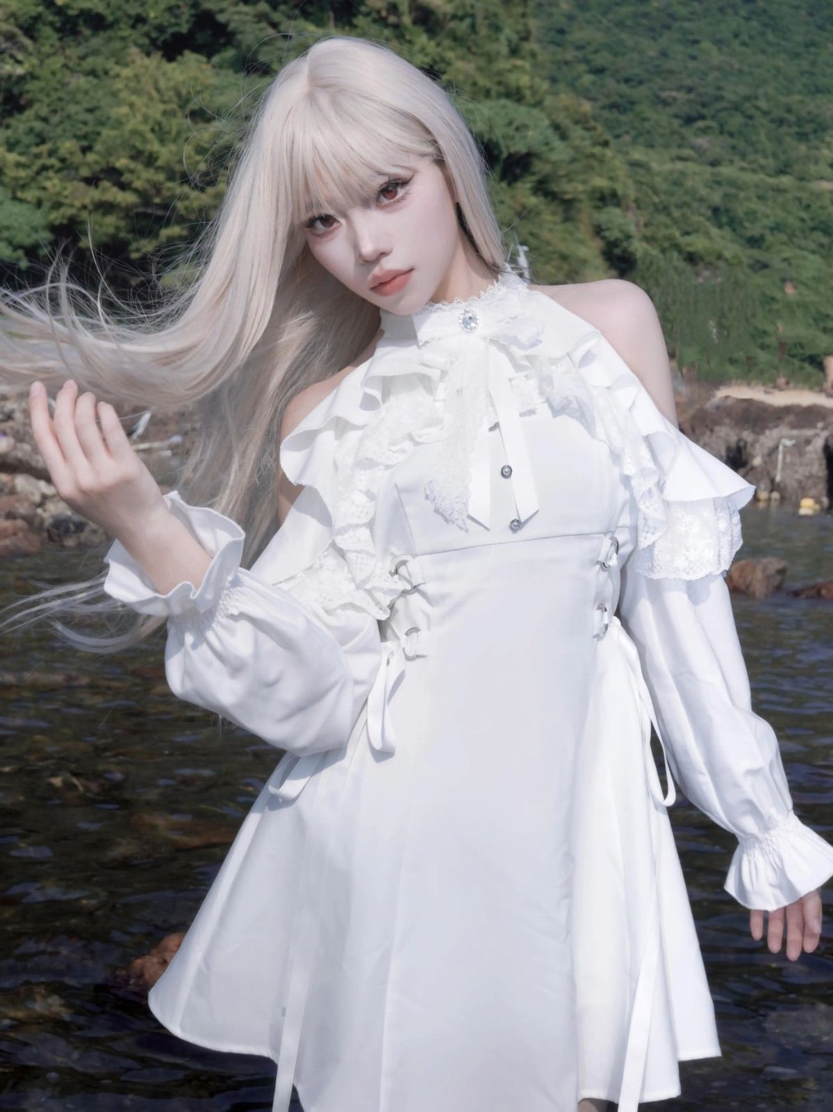 GU公式 | コットンティアードミニワンピース(5分袖) Off-White
