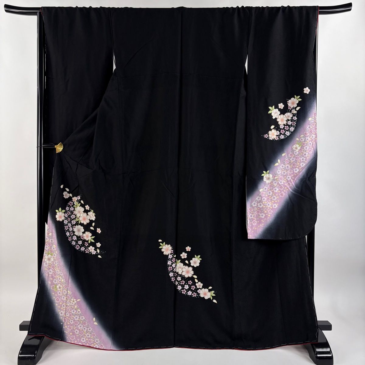 振袖 身丈167.5cm 裄丈68cm L 袷 桜 花びら 金彩 ぼかし 黒 正絹 ストア