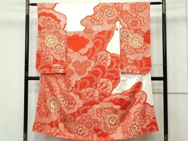 平和屋着物 上 七五三 女の子 7歳 祝着 総絞り 駒刺繍 雲取り片輪車花文 そごう扱い CZAA3762s5