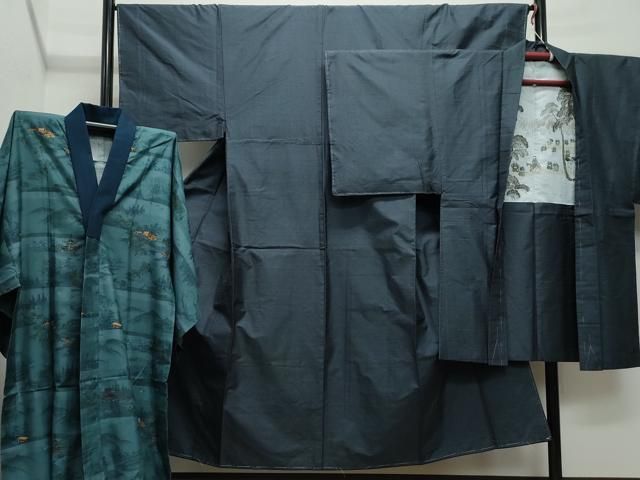 平和屋着物●男性 本場大島紬 アンサンブル 長襦袢セット 100亀甲 総詰め 正絹 CAAX1112vf