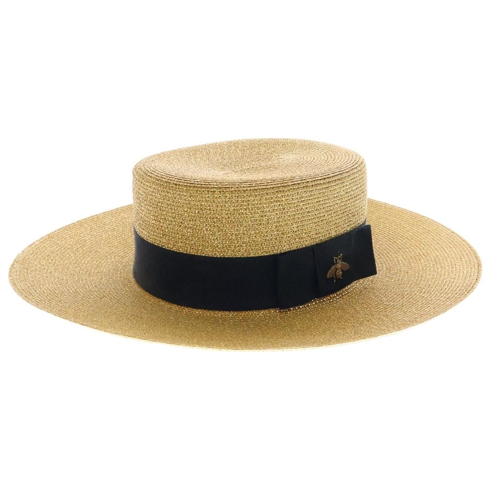 【新品】GUCCI グッチ ラメ ファブリック パピエ ハット ビー ゴールド GUCCI (グッチ) ラメ ファブリック パピエ ハット 麦わら帽子 ゴールド
