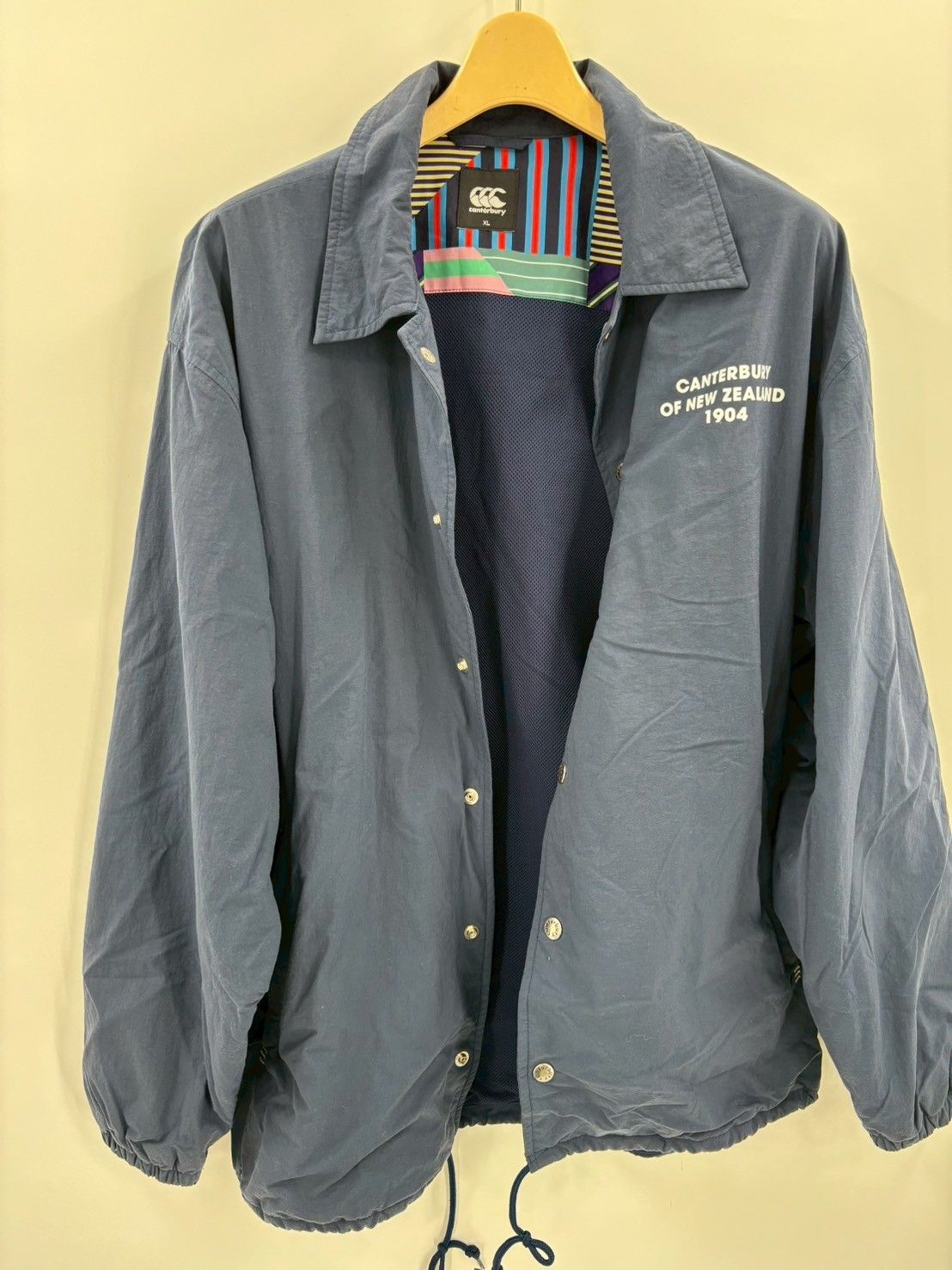 Canterbury ナイロンジャケット XL 刺繍ロゴ 裏地ストライプ