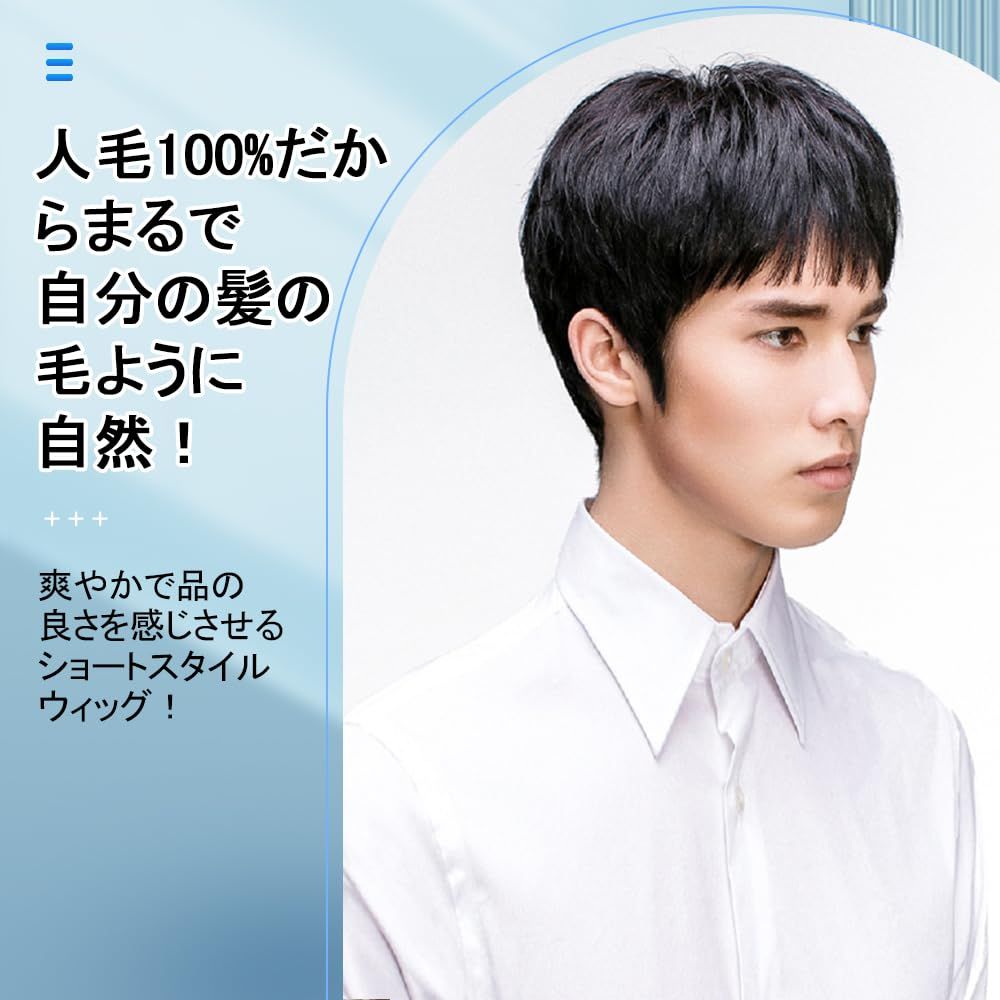 P Z ウィッグ メンズ ショート 人毛100％ 手植え フルウィッグ 男性 短い 人毛かつら 医療用ウィッグ 通気 自然 減齢 ハンサム フリーサイズ wig ヘアネット 付き