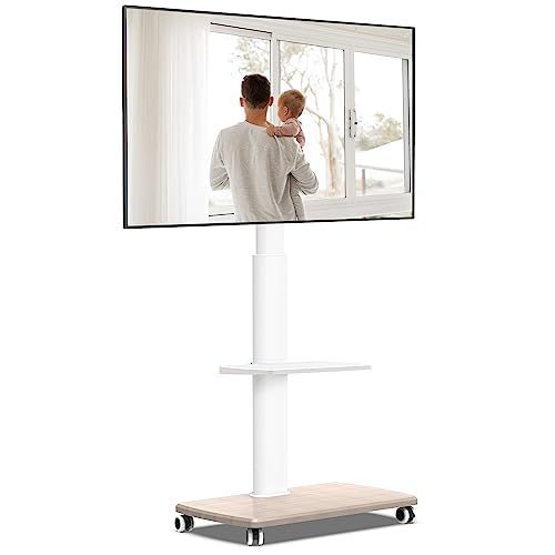 ホワイト FITUEYES テレビスタンド 3270インチテレビに対応 キャスター付き 高さ角度調節 移動式 雪のように白いと温かみのあるオーク色 中段棚一枚付 棚板無階段調節 TT206506WW