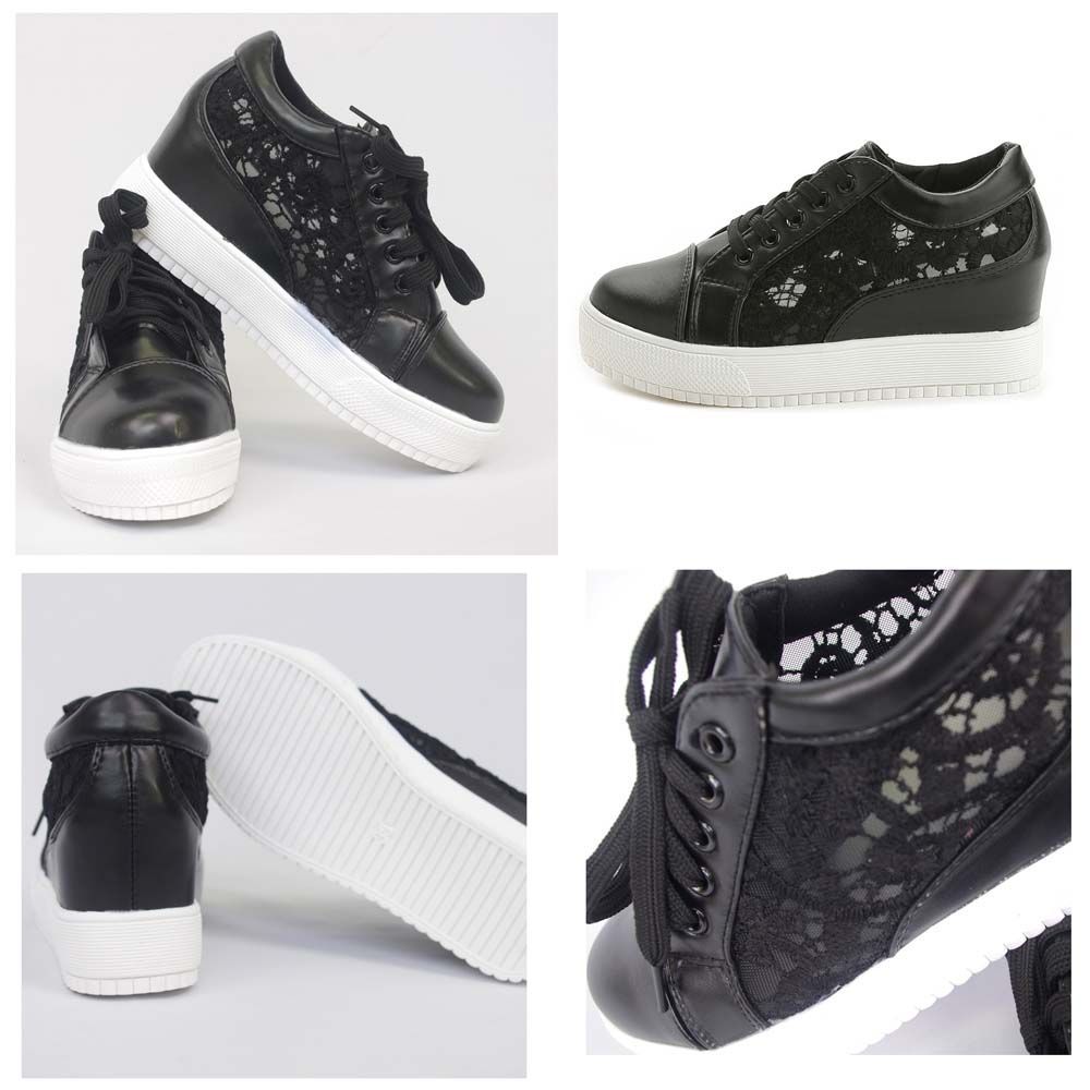 インヒールスニーカー レディース レースシースルー 切り替え