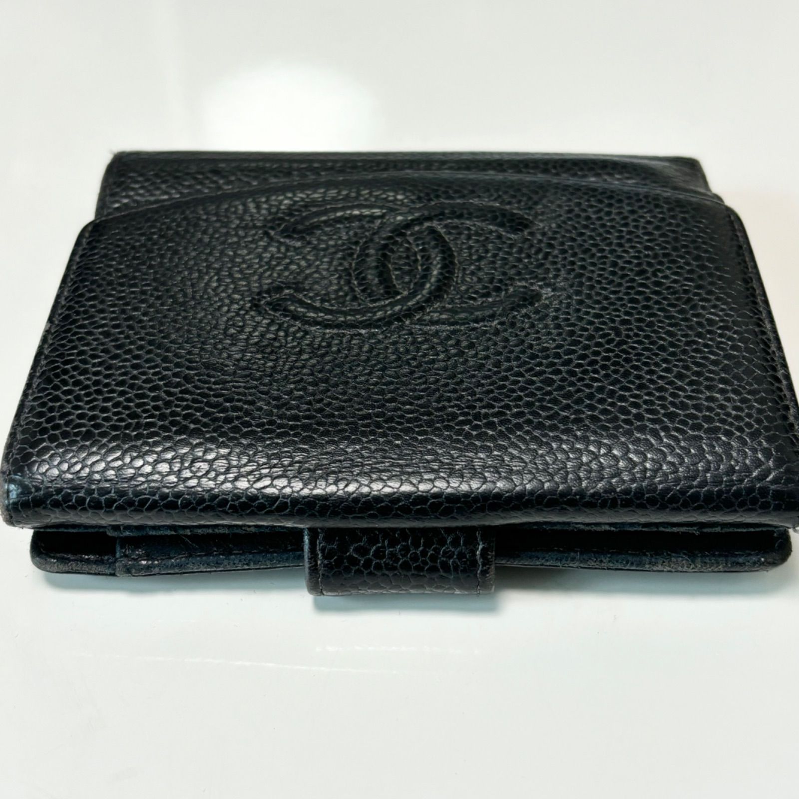 送料無料】CHANEL/シャネル/二つ折り財布/ブラック/キャビアスキン