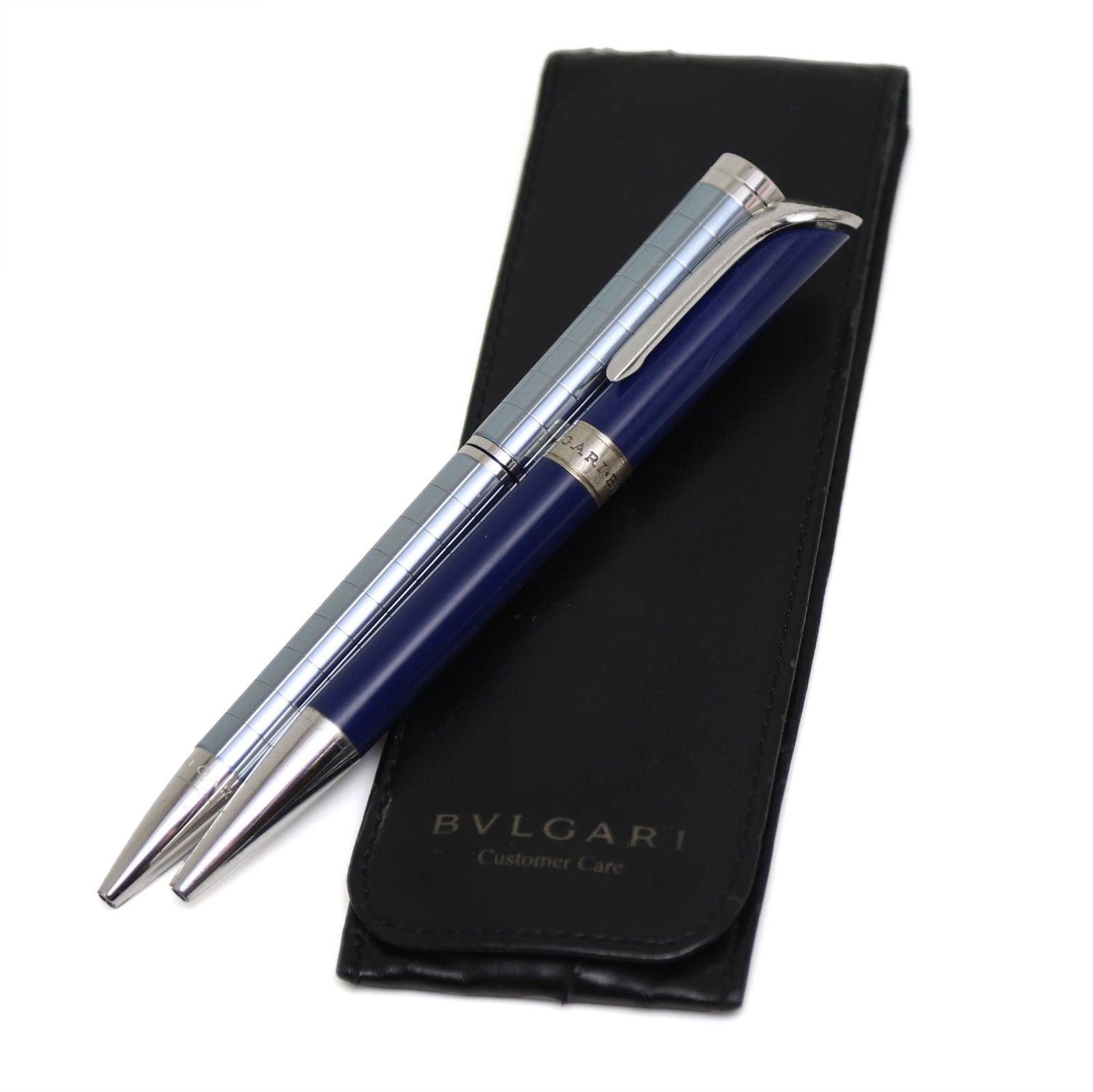 BVLGARI ブルガリ ツイスト式 ボールペン ブルー×シルバー ブルガリ 2点セット ボールペン ツイスト式 ブルー ネイビー