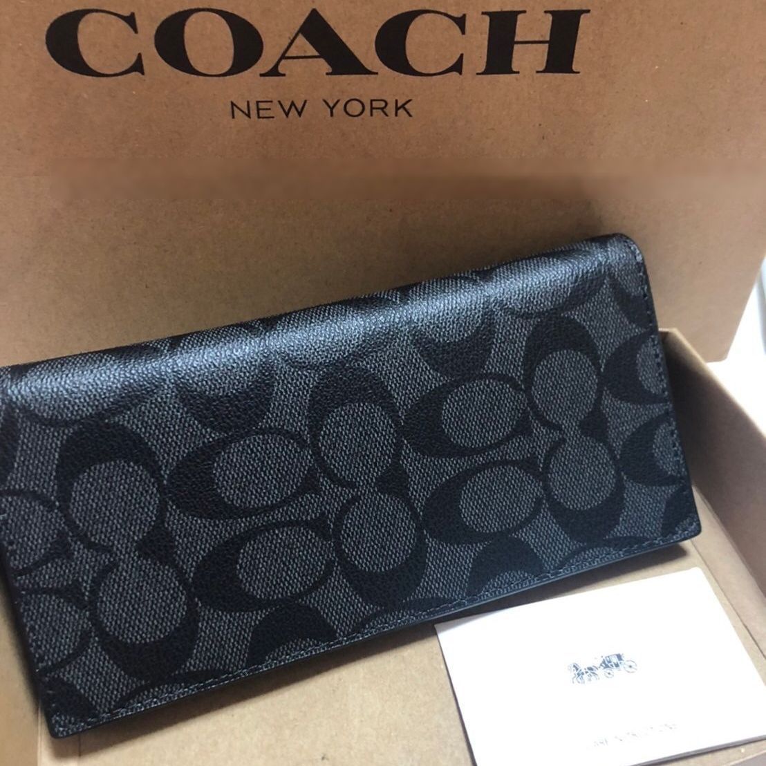 COACH コーチ レインボーストラップ付き 長財布 ブラック 黒色 - 長財布