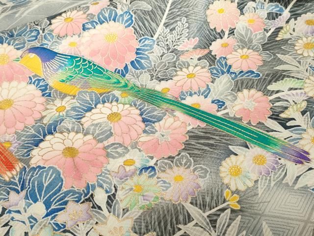 平和屋着物□豪華振袖 駒刺繍 花鳥文 暈し染め 金彩 正絹 逸品
