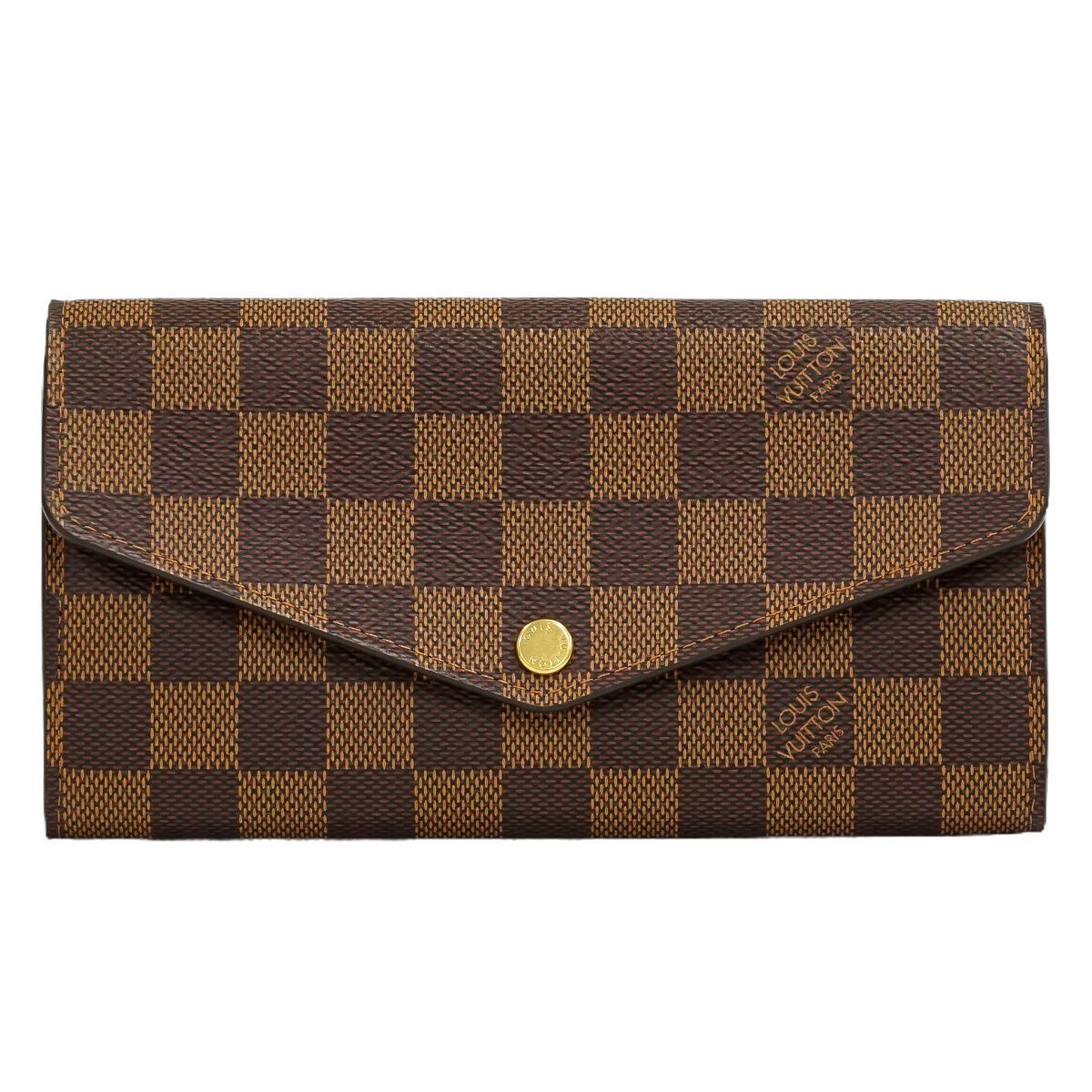 本物 ルイヴィトン LOUIS VUITTON LV ポルトフォイユサラ ダミエ エベヌ 長財布 ロングウォレット ブラウン N63209  Portefeuille Sarah 財布 ウォレット 中古