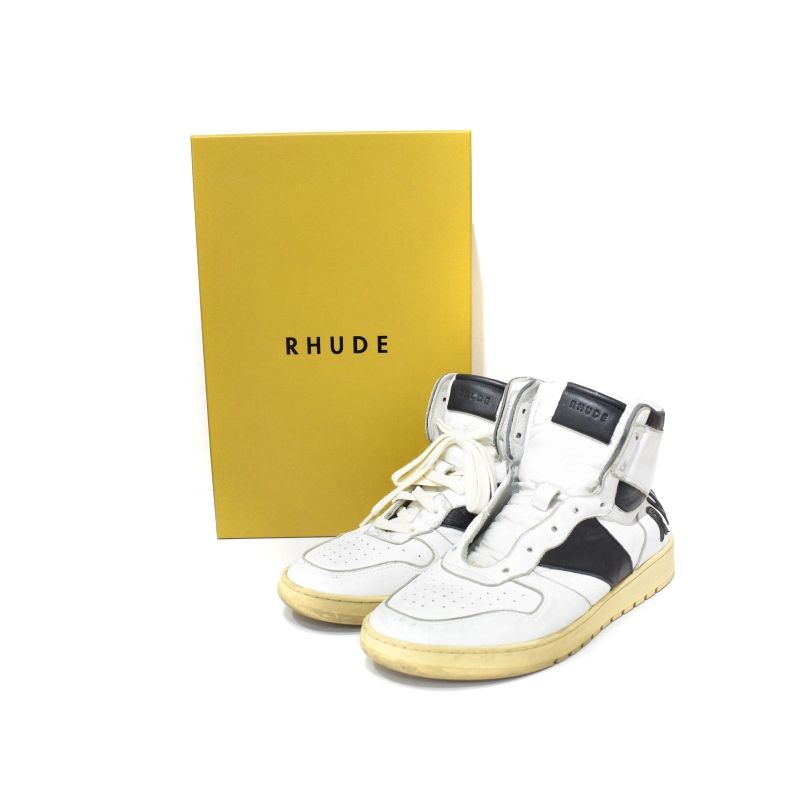 【関税込み】Rhude ホワイト＆ベージュ ハイカットスニーカー 231923M236013_1.jpg