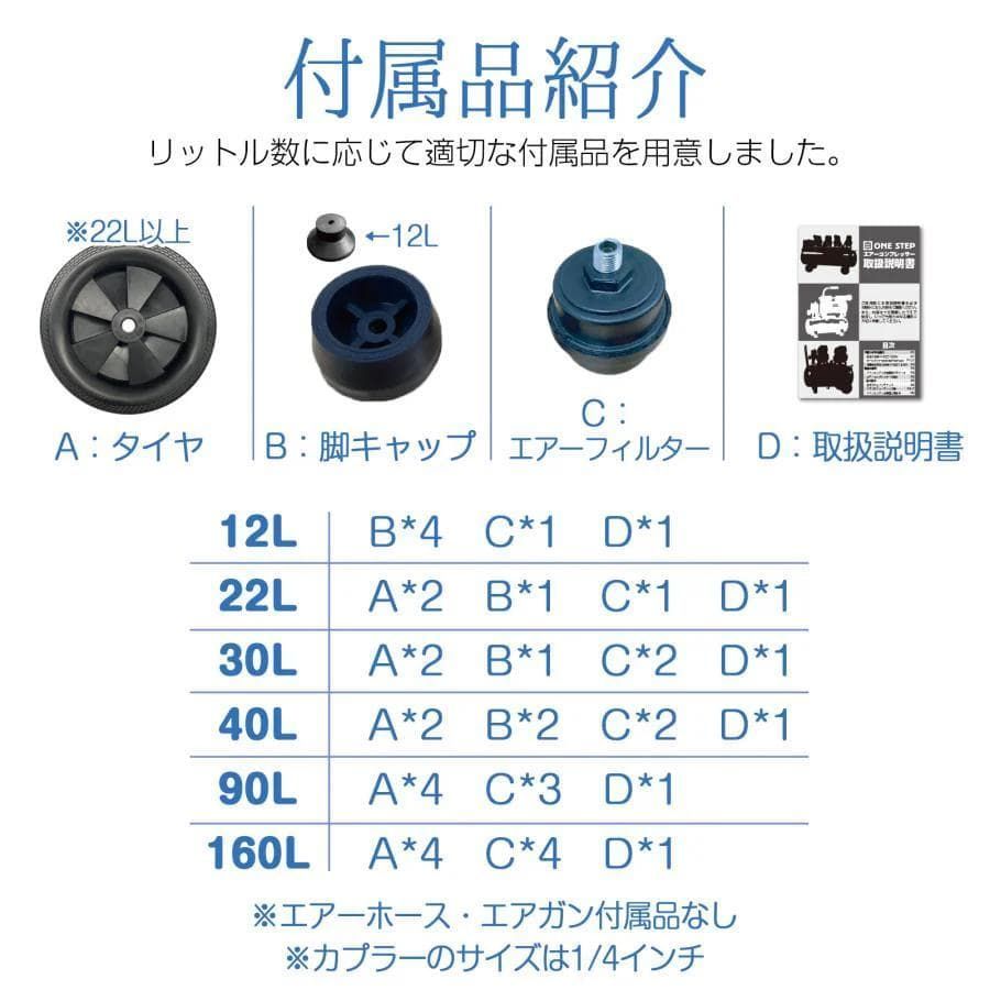 ONE STEP エアーコンプレッサー 40L ホワイト ブラック 超静音 180L min HRDEVELOPMENT_JP