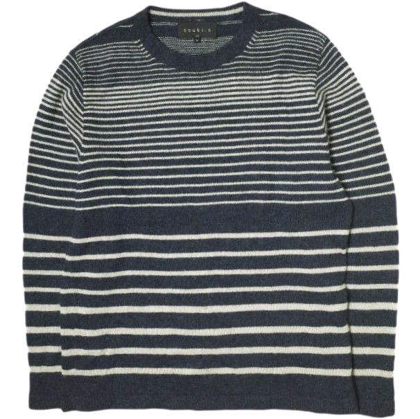 tsuki.s ツキドットエス 日本製 ランダムボーダーカシミヤクルーネックニット UK6014 M NAVY セーター プルオーバー トップス g15922