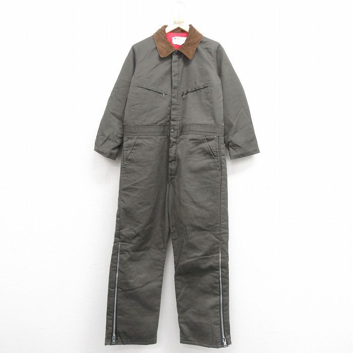 W41|古着 キー 長袖 ツナギ メンズ 80s 大きいサイズ タロン 濃緑 グリーン 内側キルティング spe 25oct20 オールインワン ボトムス