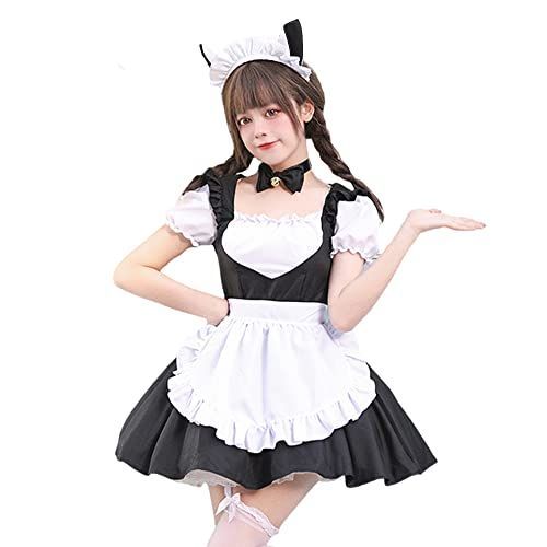 ブラック_XL [RPFLQ] メイド服 コスプレ 猫耳 ハート 鈴付き首飾り