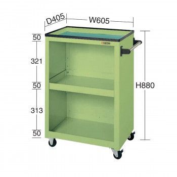 サカエ パネルワゴン 天板皿型 背パネル付 グリーン PMW-3C