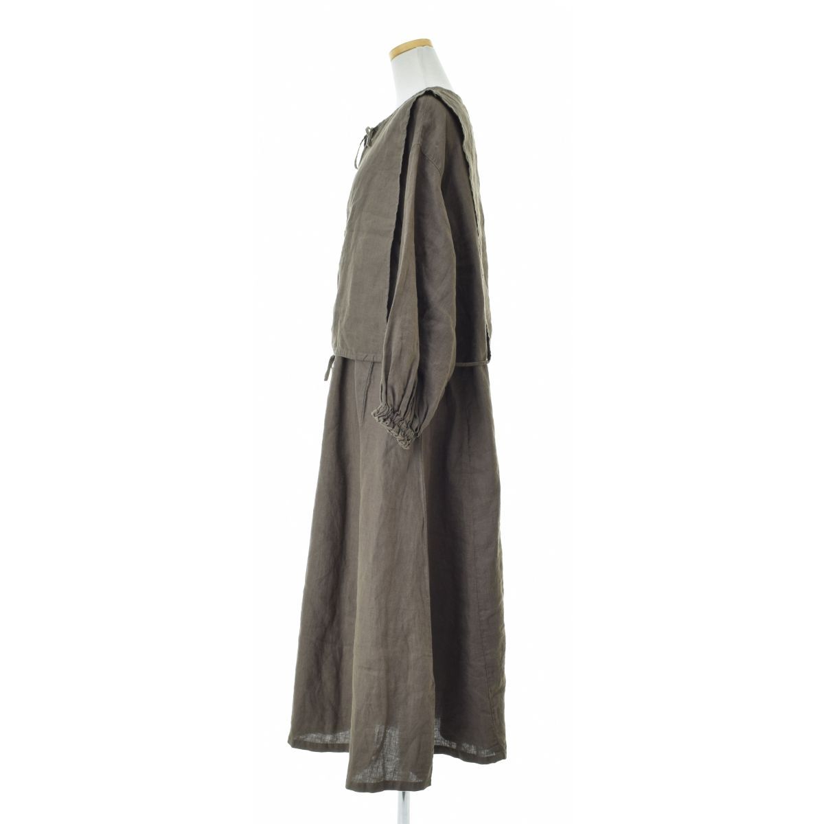 nestRobe】01204-1580 リネンタッカー付きフレアーワンピース長袖  