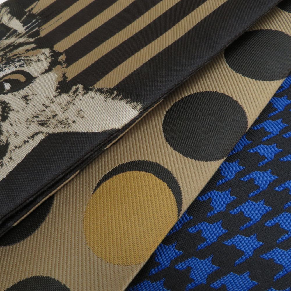 半幅帯 リバーシブル WA KKA NICO わっか ポリエステル Cat’s eye 黒x青x茶色 ワッカ 半巾帯 長さ420cm