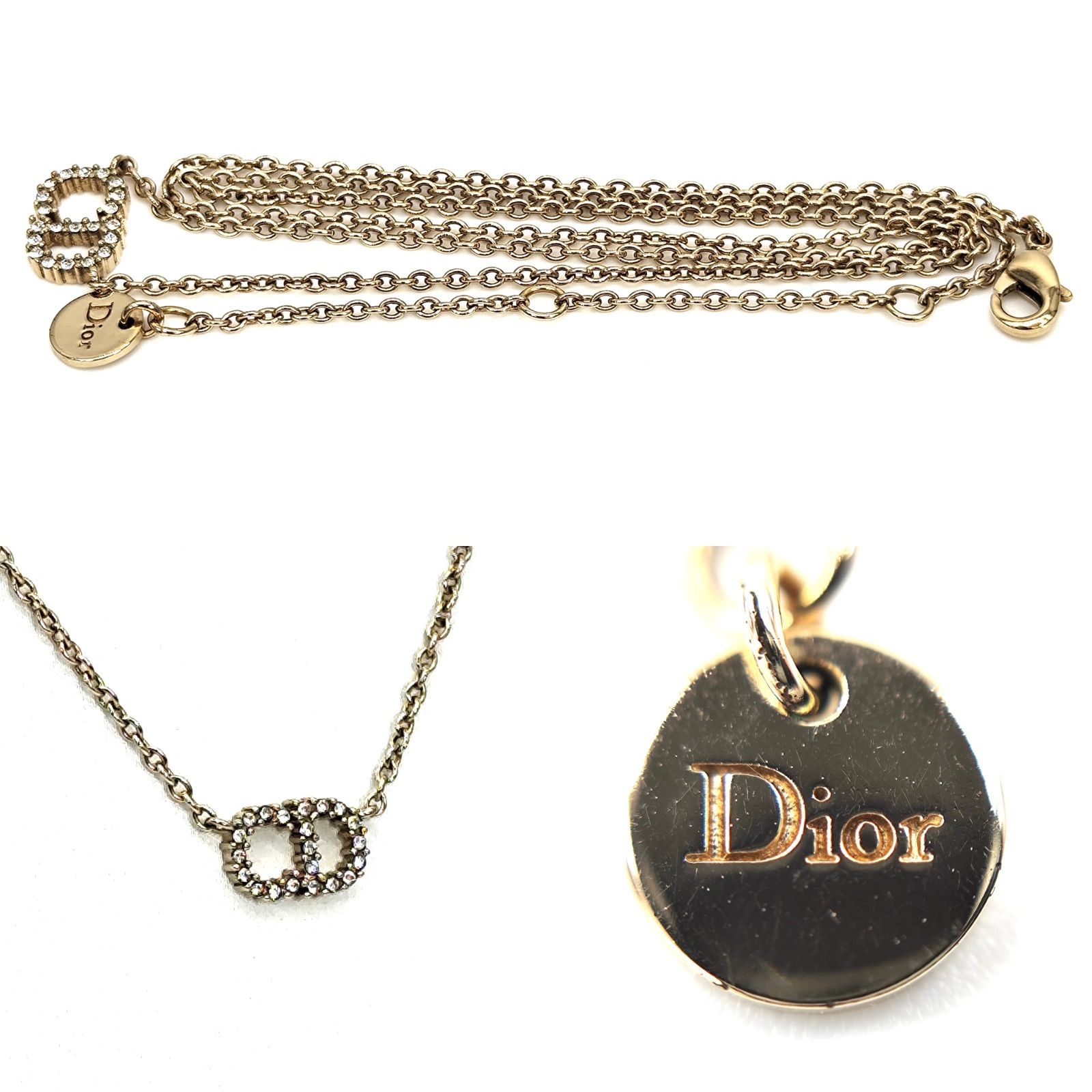 DIOR ディオール Clair D Lune クレール ディー リュヌ ネックレス ゴールドトーンメタル ホワイトクリスタル CDシグネチャー  全長約50.2㎝ 箱 保存袋 付き ヨーロッパ製 N0717CDLCY_D301