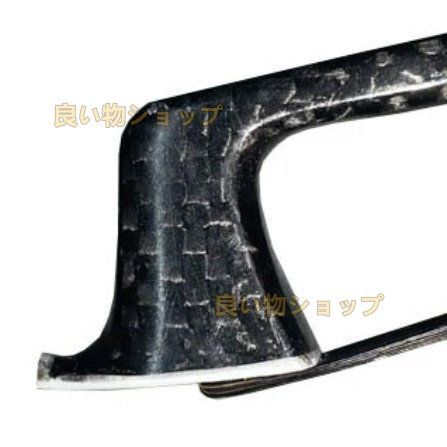 プロフェッショナル向けバイオリン弓1PCE カーボンファイバー製 エボニーフロッグ ハイレベル 4|4サイズ織格子縞模様 カーボンブラック