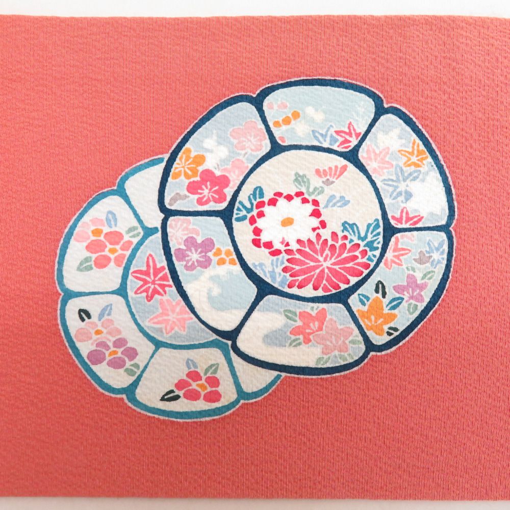 名古屋帯 友禅 友禅染帯 正絹 久谷更文様 お太鼓柄 コラールオレンジx