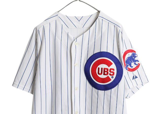 MLB】古着 メンズ ゲームシャツ 青 野球 ベースボール カブス