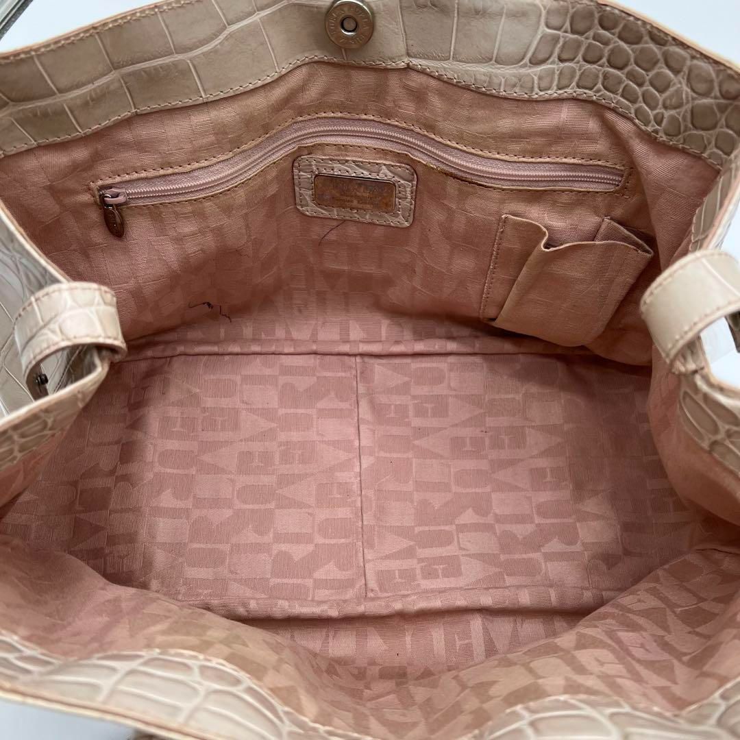 FURLA⭐️美品⭐️クロコ型押しトートバッグ　クリームベージュ　袋付き　肩がけ 良品】FURLA ハンドバッグ クロコ型押し フォーマル シンプル