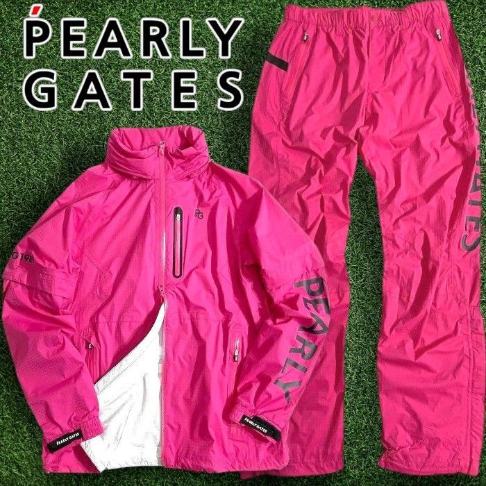 PEARLY GATES パーリーゲイツ ゴルフ 撥水×防風 シャドー千鳥柄 ストレッチ 2wayスリーブ フーディジャケット ブルゾン パンツ セットアップ レインウェア 2988301 2989301 定6.8万 ピンク ▲075 11521155