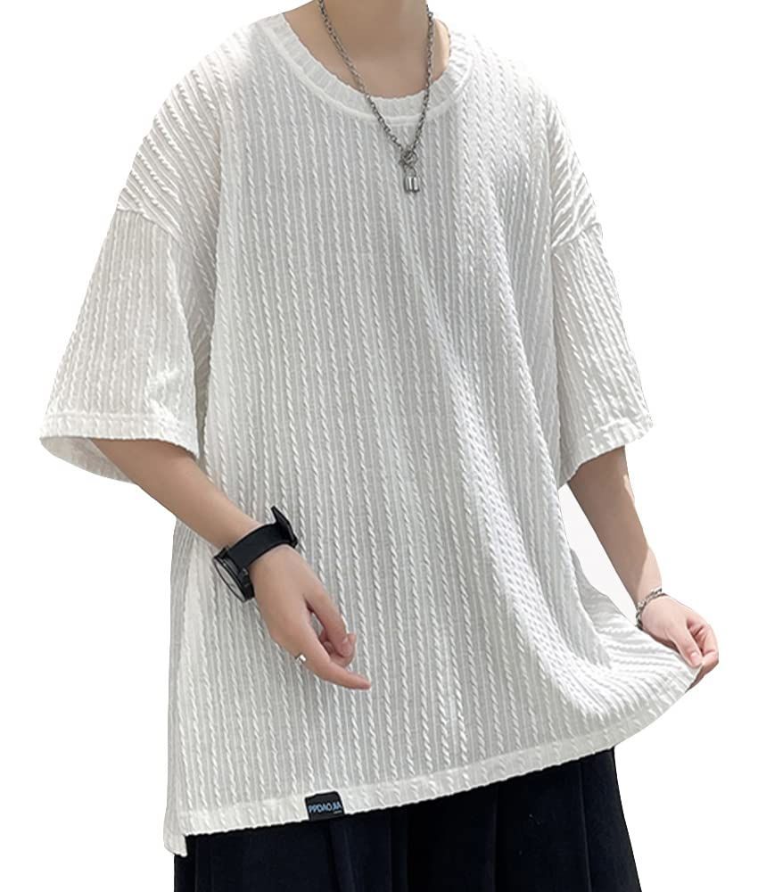 Poperdision tシャツ メンズ 半袖 夏服 大きい サイズ トップス カジュアル ゆったり シンプル オシャレ 涼しい 軽い 柔らかい 快適  人気 無地 クルーネック サマー 服