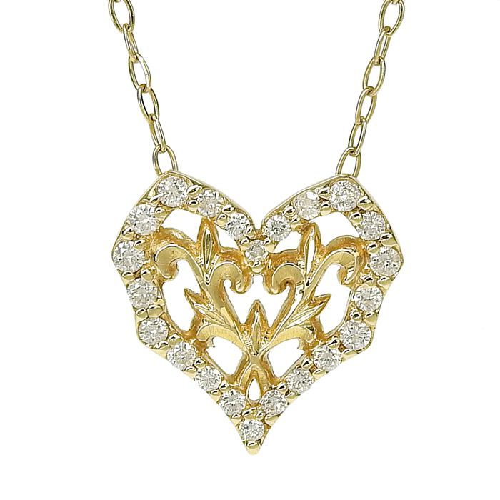 agete アガット ハート モチーフ ダイヤ ネックレス K18YG 750