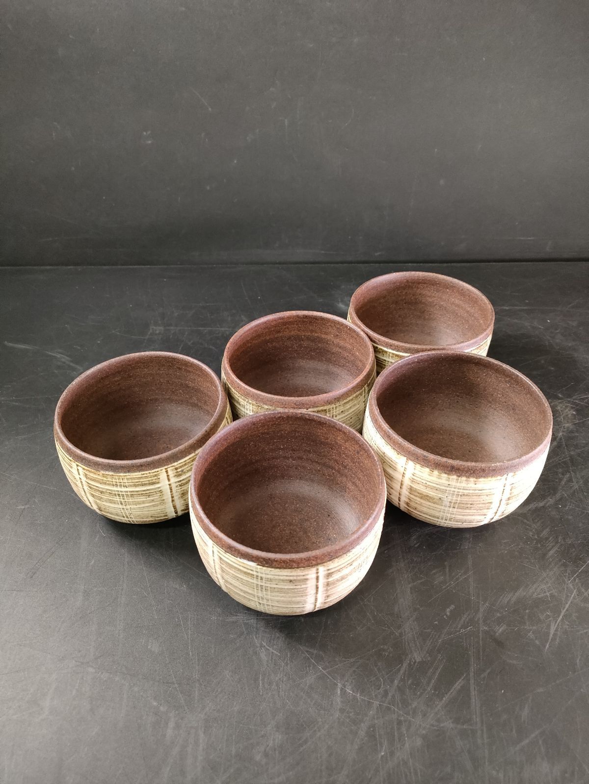 F2-01/南山窯/田沼春二 ストア 造/焼締茶文小鉢 5客/共箱/茶碗/向付