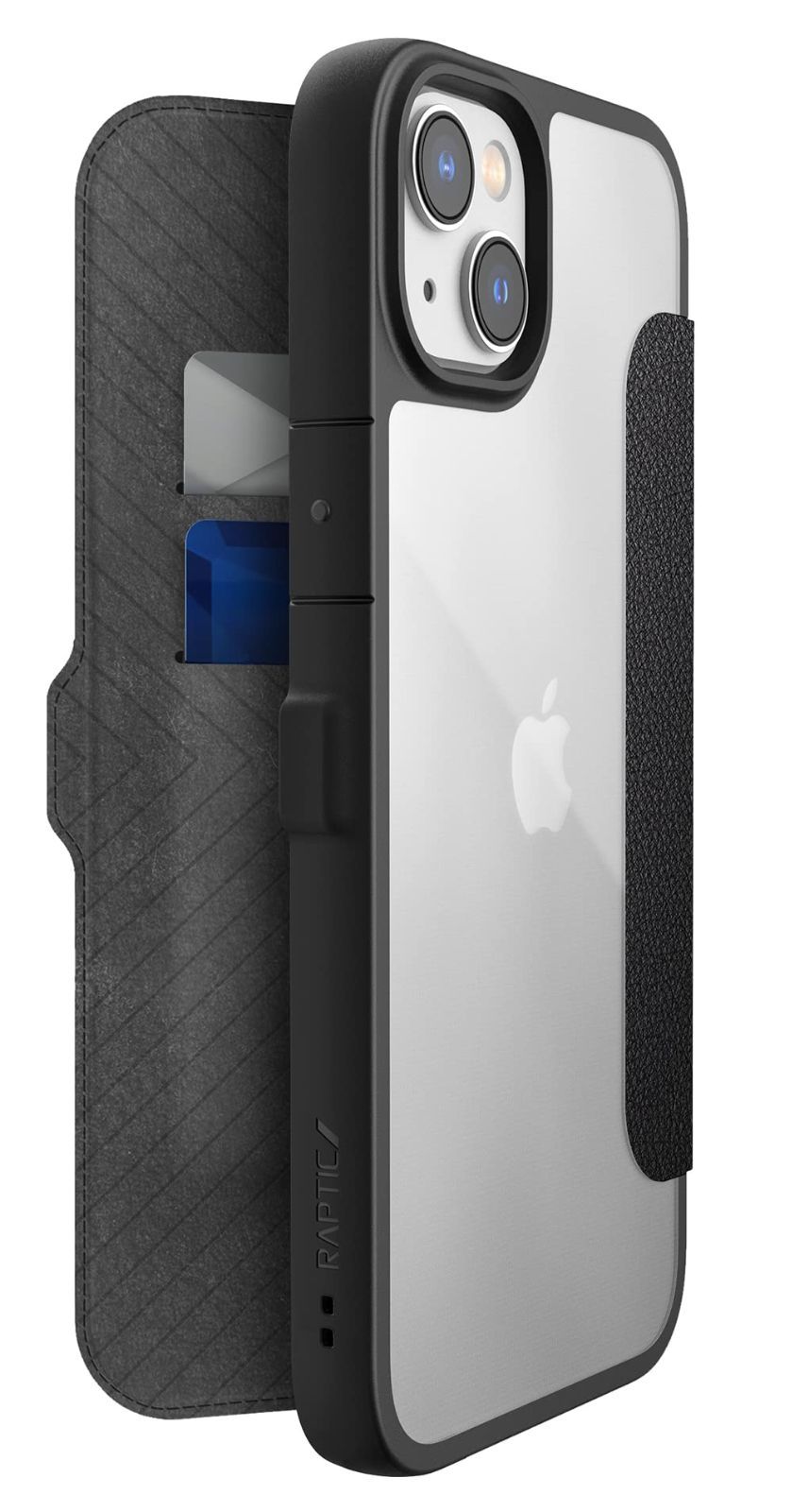 【特売】【RAPTIC】 iPhone14Plus 対応 ケース 手帳型 カバー ストラップホール 付き 背面 クリア カード 入れ 2枚 手帳 スマホケース マグネット 式 手帳型ケース スマホカバー 米軍 MIL 規格 耐衝