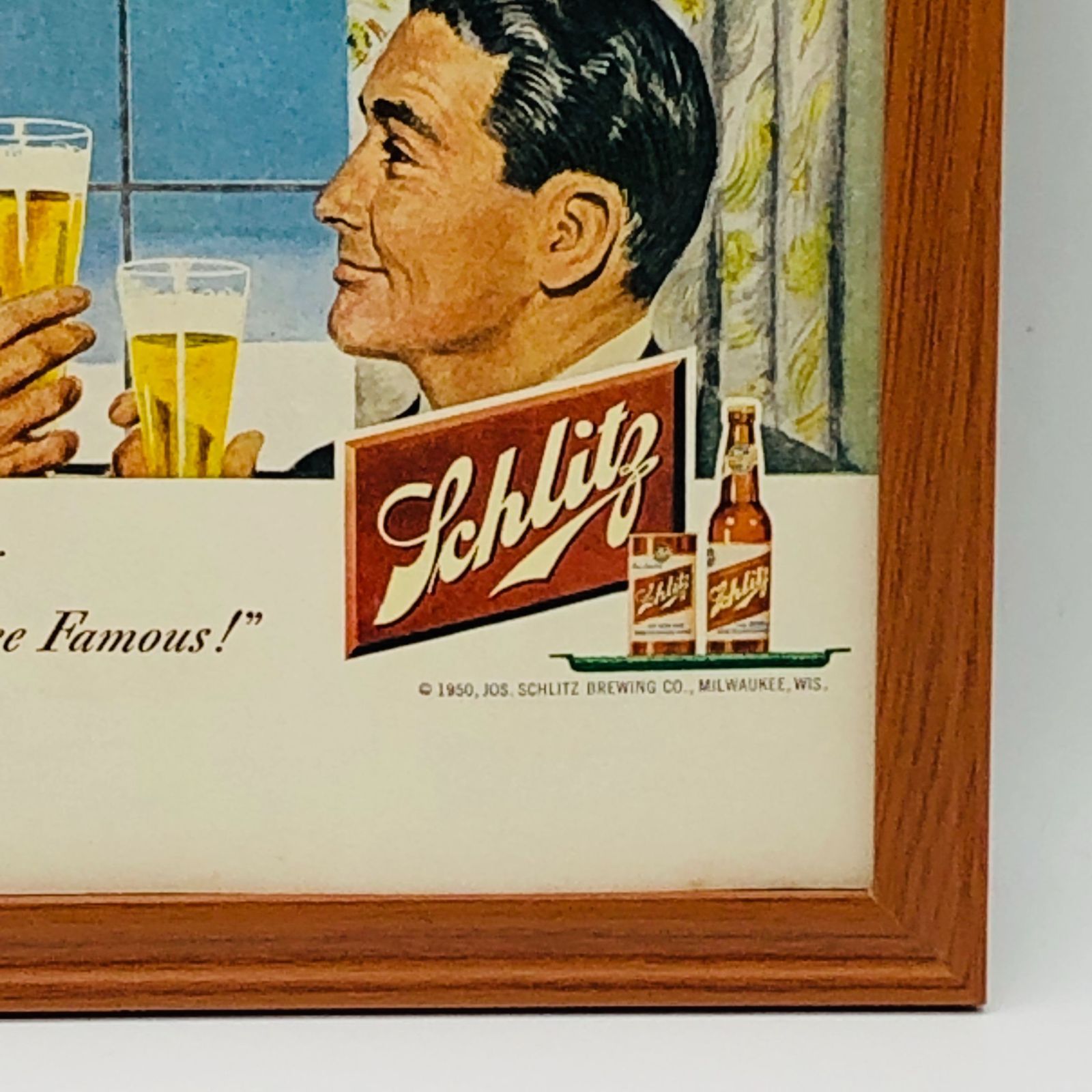 ビンテージ 広告　ポスター　『 シュリッツビール (Schlitz Beer) 』 1950's　額付　オリジナル アメリカ 輸入雑貨　※当時物　 ヴィンテージ　　アートフレーム　 ( AZ1874 )