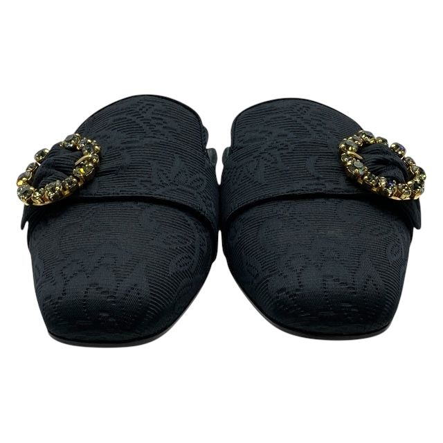 ドルチェ-ガッバーナ CI0004 ドルガバ ジャッキー クリスタル ブロケード スライド ミュール ブラック DOLCE-GABBANA サイズ39 約26cm