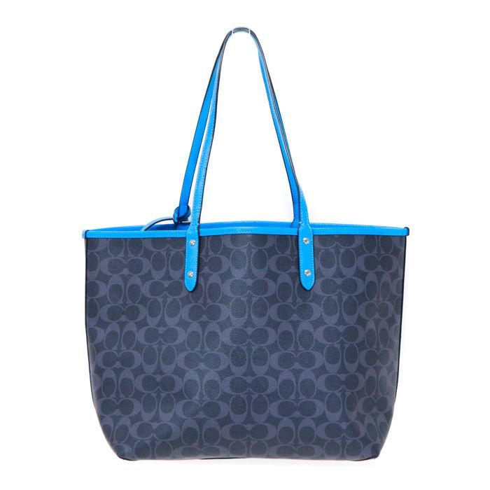 極美品 COACH コーチ トートバッグ リバーシブル PVC レザー ネイビー