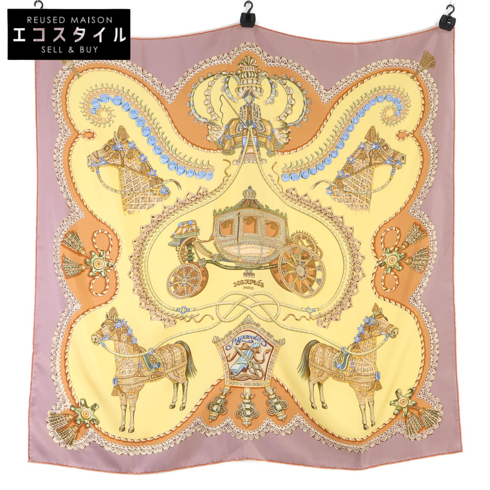 エルメス　HERMES プチカレ　ｐａｐｅｒｏｌｅ　パプロール　馬車と貴族 HERMES エルメス 【美品】PAPEROLES パプロール 馬車と貴族 シルク
