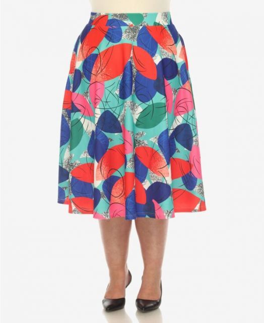 送料無料 ホワイトマーク レディース スカート ボトムス Plus Size Leaf Print Vintage Flared Midi Skirt Red