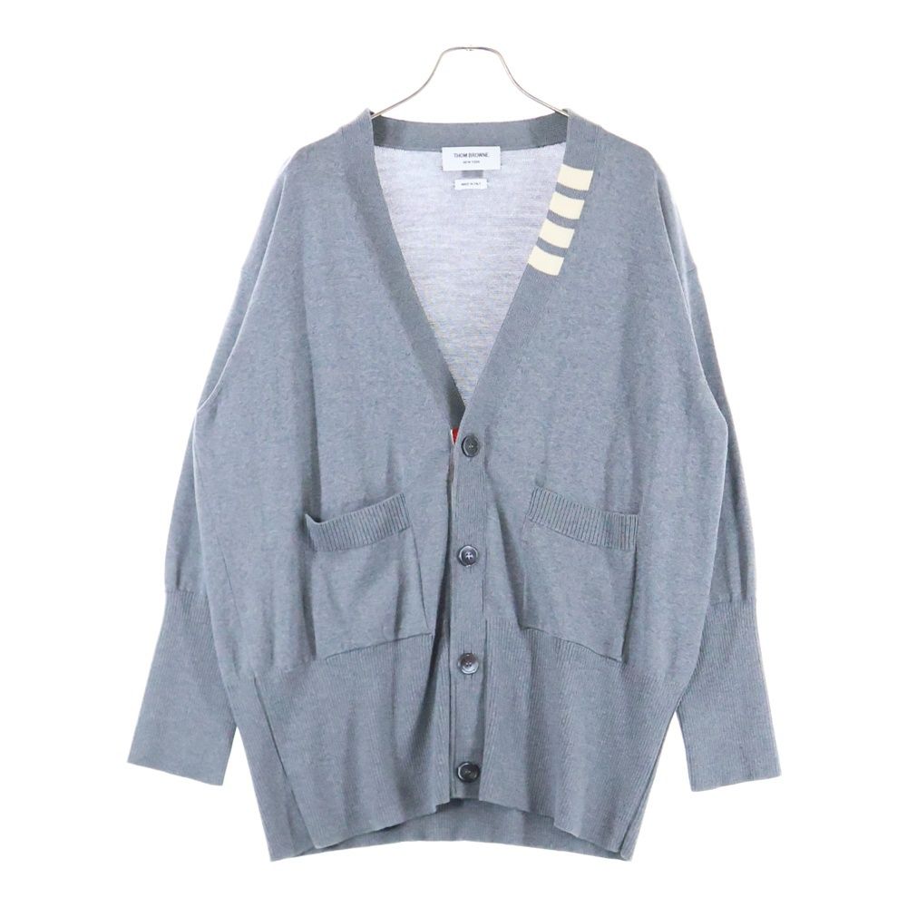THOM BROWNE トムブラウン Vネック トリコロール ウール ニット オーバーサイズ カーディガン グレー MKC335A-Y1002055
