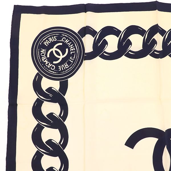 CHANEL シャネル スカーフ モノクロ ココマーク チェーン CHANEL シャネル スカーフ ココマーク モノトーン シルク
