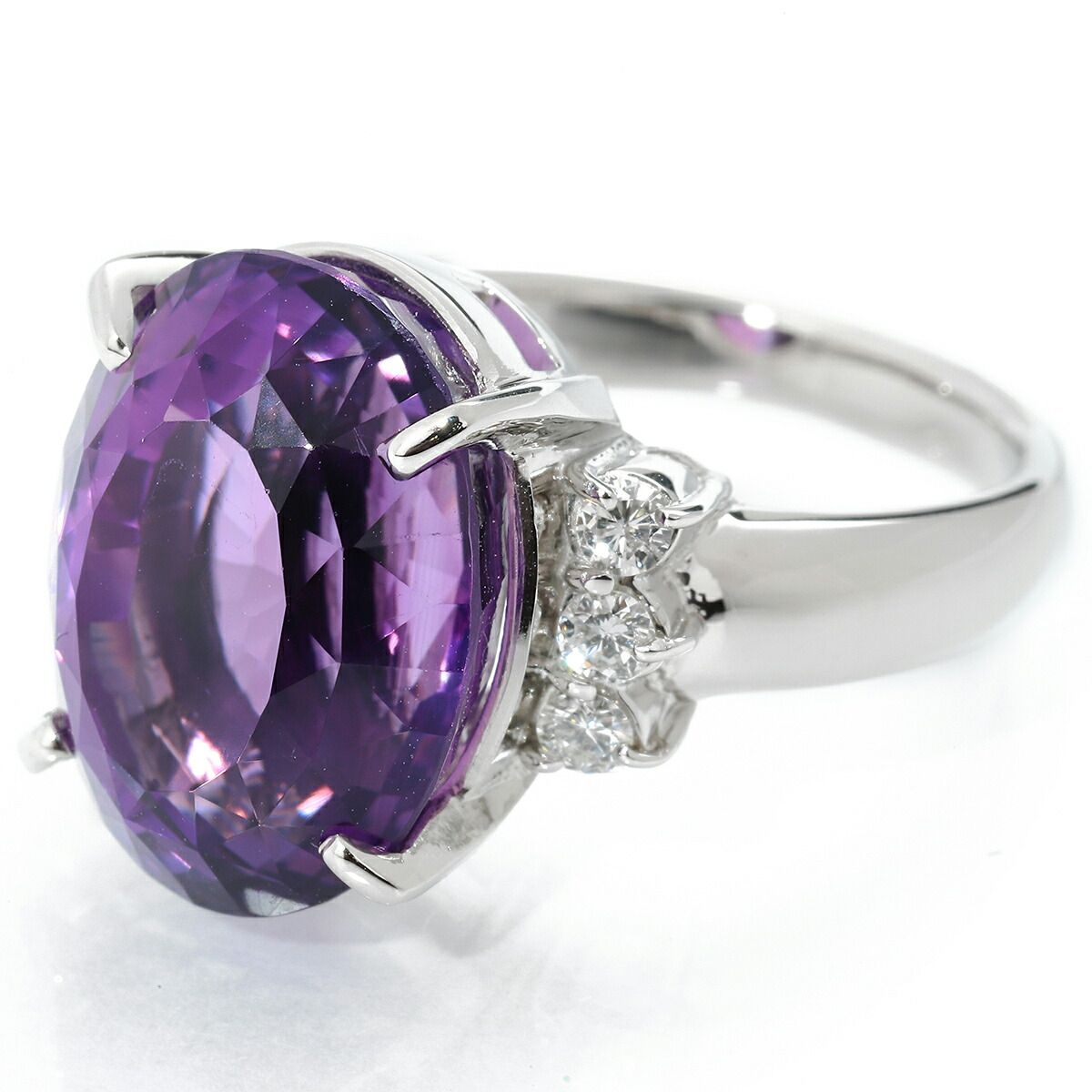 リング 指輪 アメジスト 12.68ct ダイヤモンド 0.25ct Pt900 14号 中古  